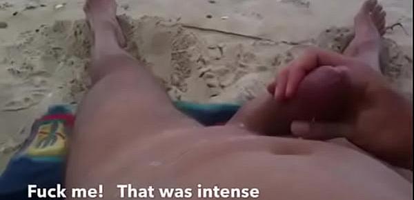  Curved cock wank and cum at nude beach